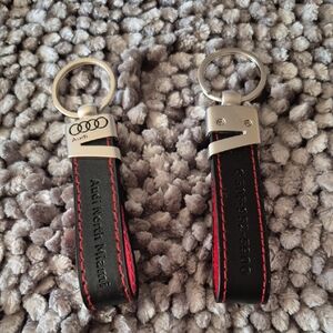 Silver AUDI Logo & Black Leather W/ Red Accents Keychain(s) [Sold Seperately]